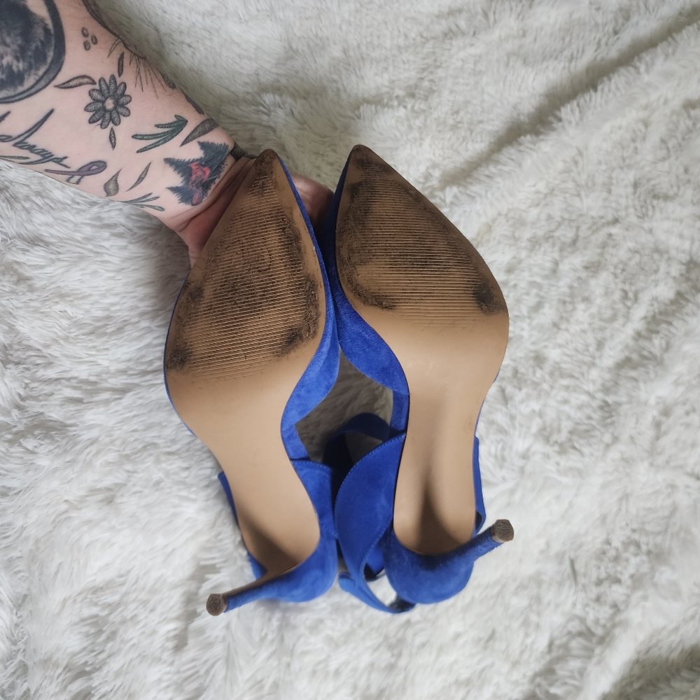 Steve Madden Royal Blue Suede Pointed Toe Ankle Strap Heels - Picture 3 of 7
